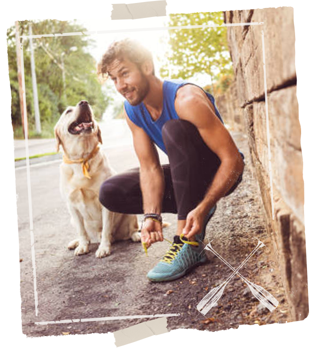 Dog and Runner about to go for a run